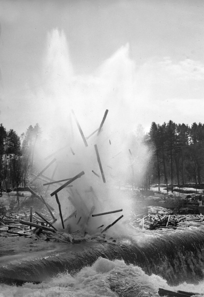 Blowing up a log jam on an Adirondack River.